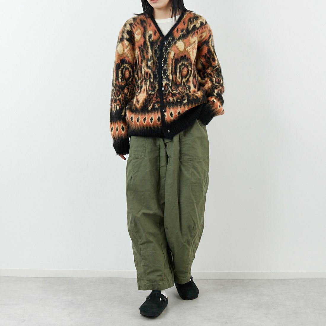 Needles [ニードルズ] モヘアカーディガン PAISLEY [RW356] BLACK &&モデル身長：167cm 着用サイズ：XS&&