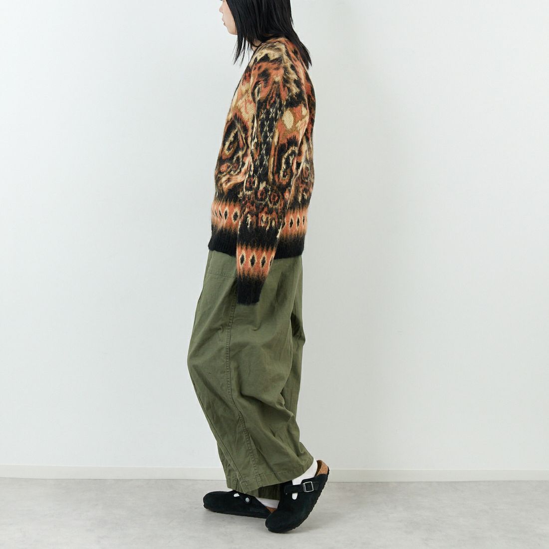 Needles [ニードルズ] モヘアカーディガン PAISLEY [RW356] BLACK &&モデル身長：167cm 着用サイズ：XS&&