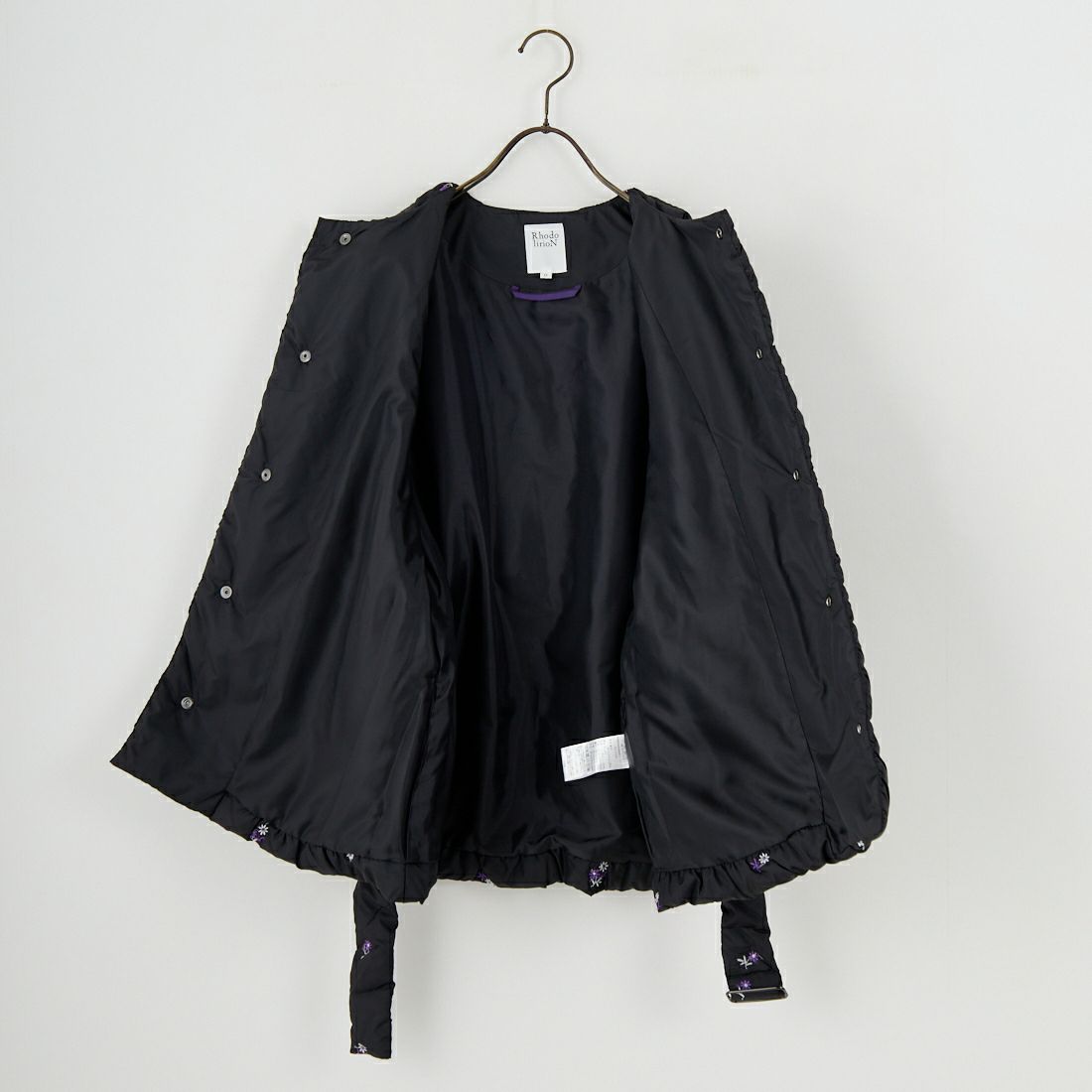 RhodolirioN [ロドリリオン] オリジナル フローラル 刺繍 パデッド ベスト [RV1026] C BLACK