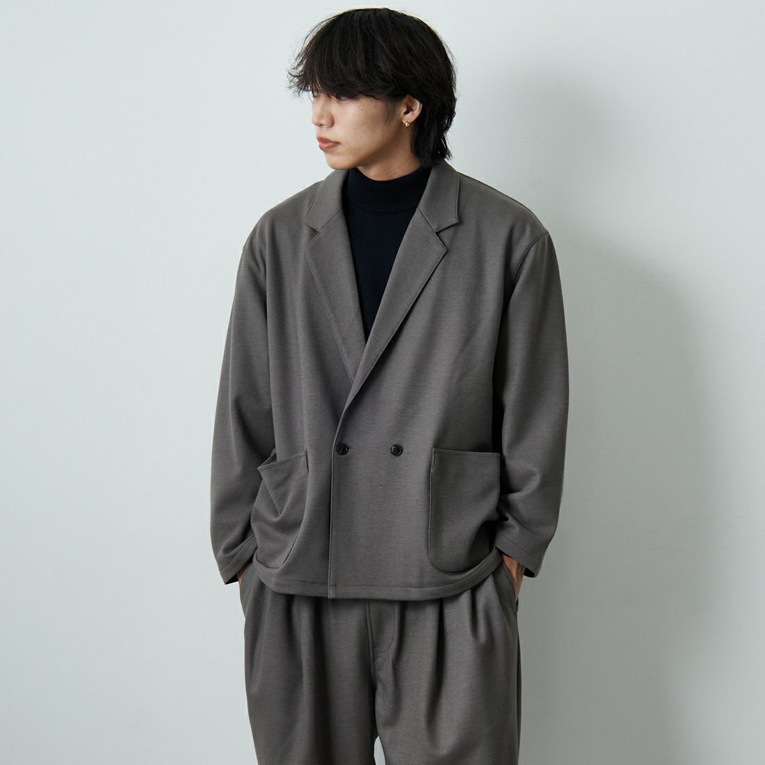 STILL BY HAND [スティルバイハンド] ウールジャージージャケット [CS03253] GREIGE &&モデル身長：179cm 着用サイズ：46&&