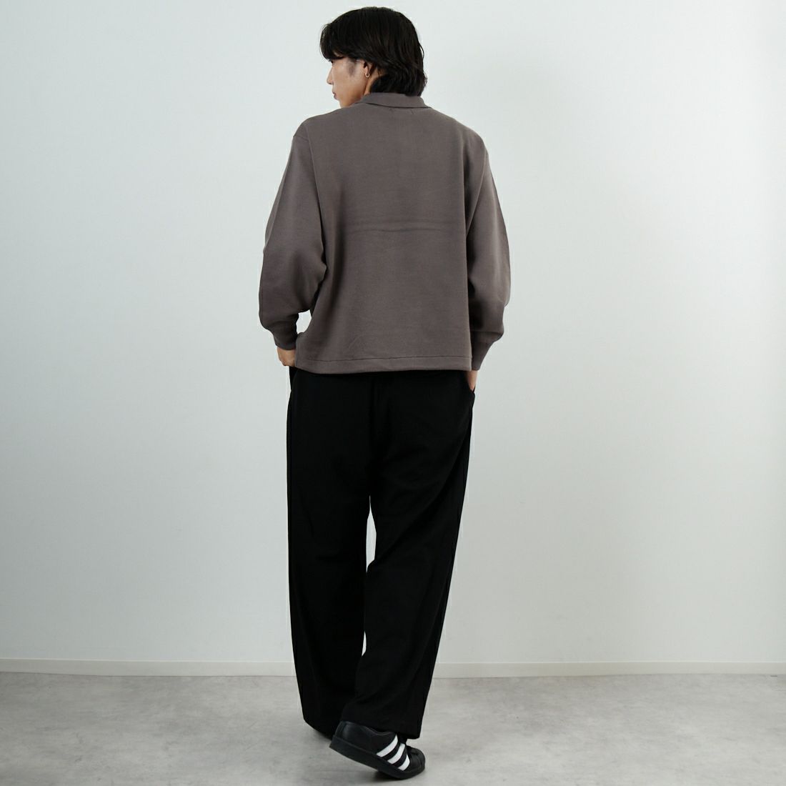 Noir Fabrik [ヌワールファブリック] ソフトフランネル ミニマルワイドスラックス [NF-254-081] BLACK &&モデル身長：179cm 着用サイズ：48&&