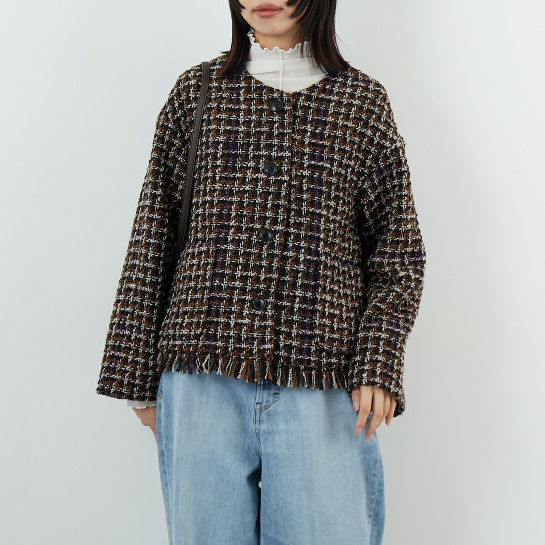 Jeans Factory Clothes [ジーンズファクトリークローズ] ファンシーヤーン ツイードジャケット [LFF706] 840 BLACK &&モデル身長：162cm 着用サイズ：F&&