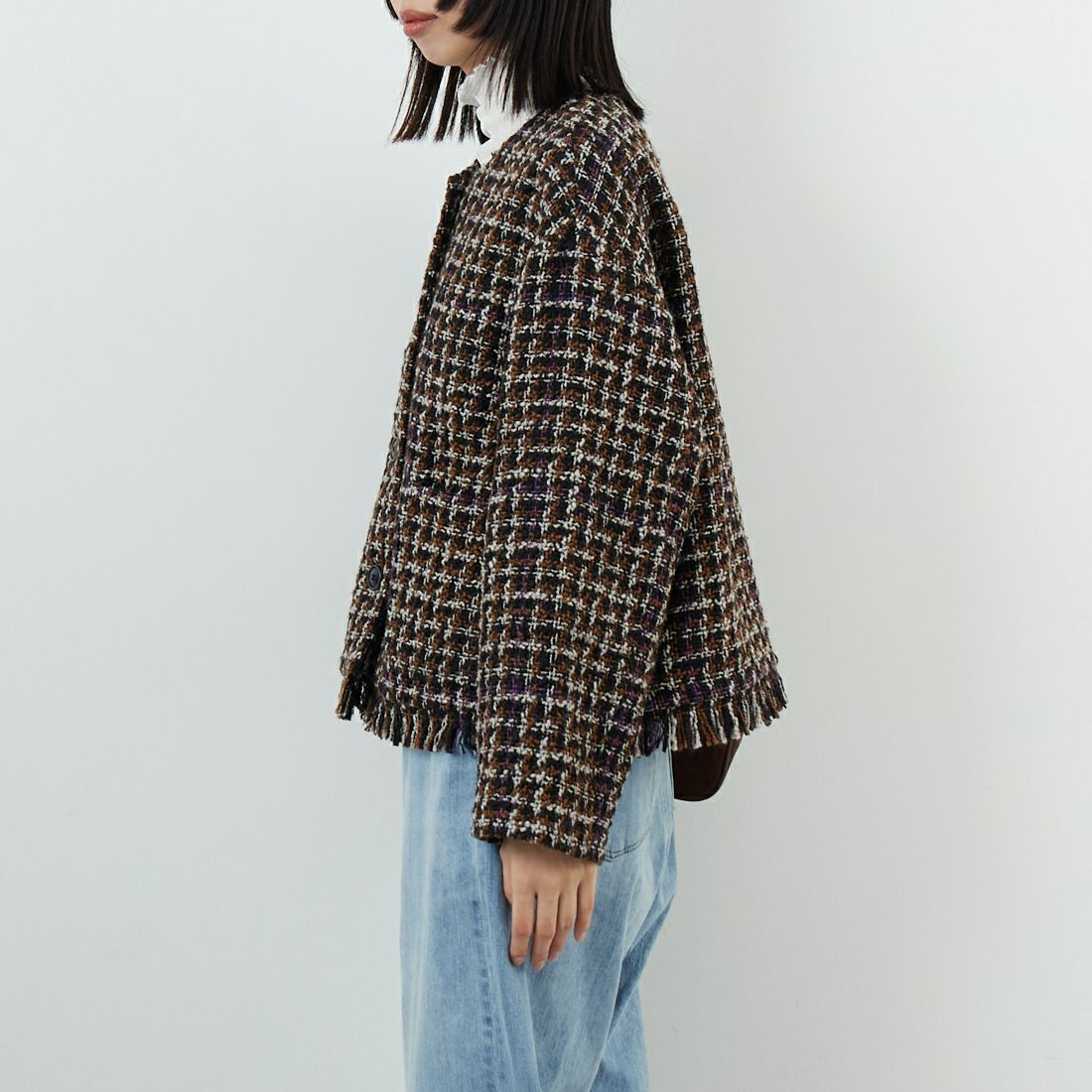 Jeans Factory Clothes [ジーンズファクトリークローズ] ファンシーヤーン ツイードジャケット [LFF706] 840 BLACK &&モデル身長：162cm 着用サイズ：F&&