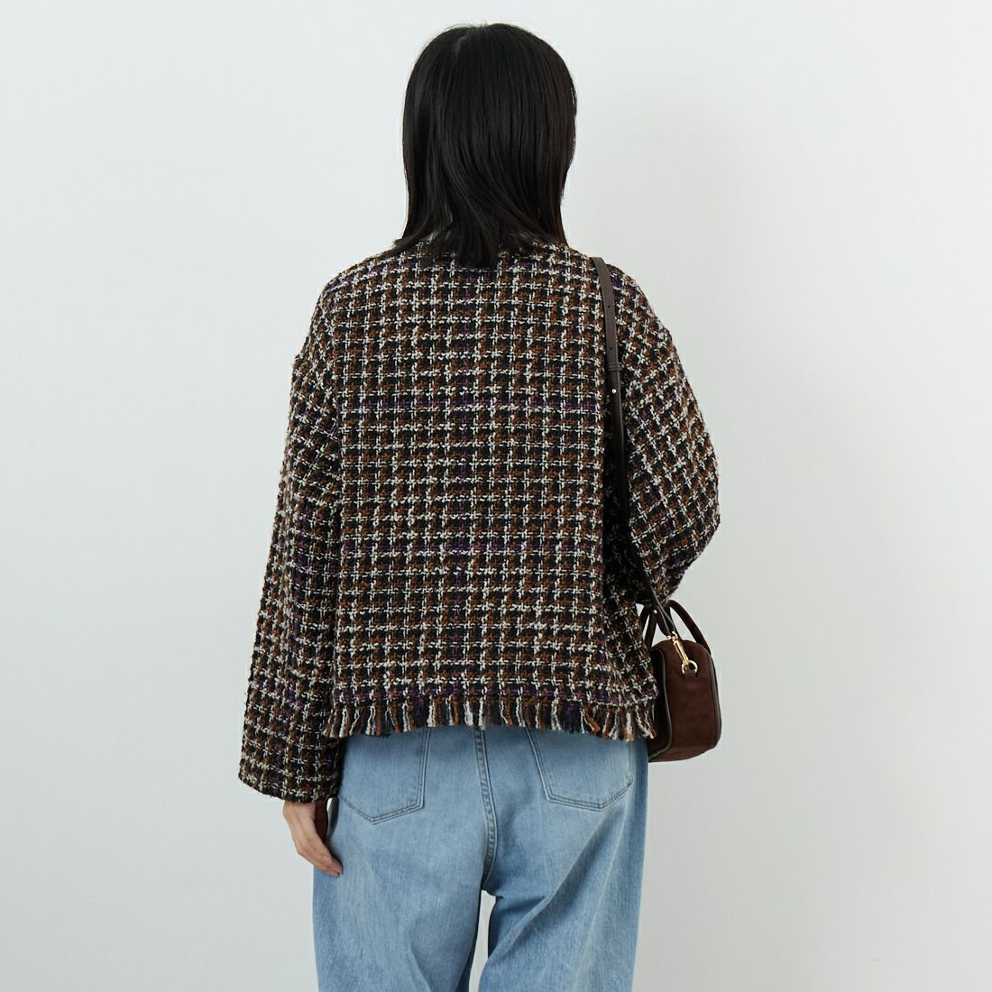 Jeans Factory Clothes [ジーンズファクトリークローズ] ファンシーヤーン ツイードジャケット [LFF706] 840 BLACK &&モデル身長：162cm 着用サイズ：F&&