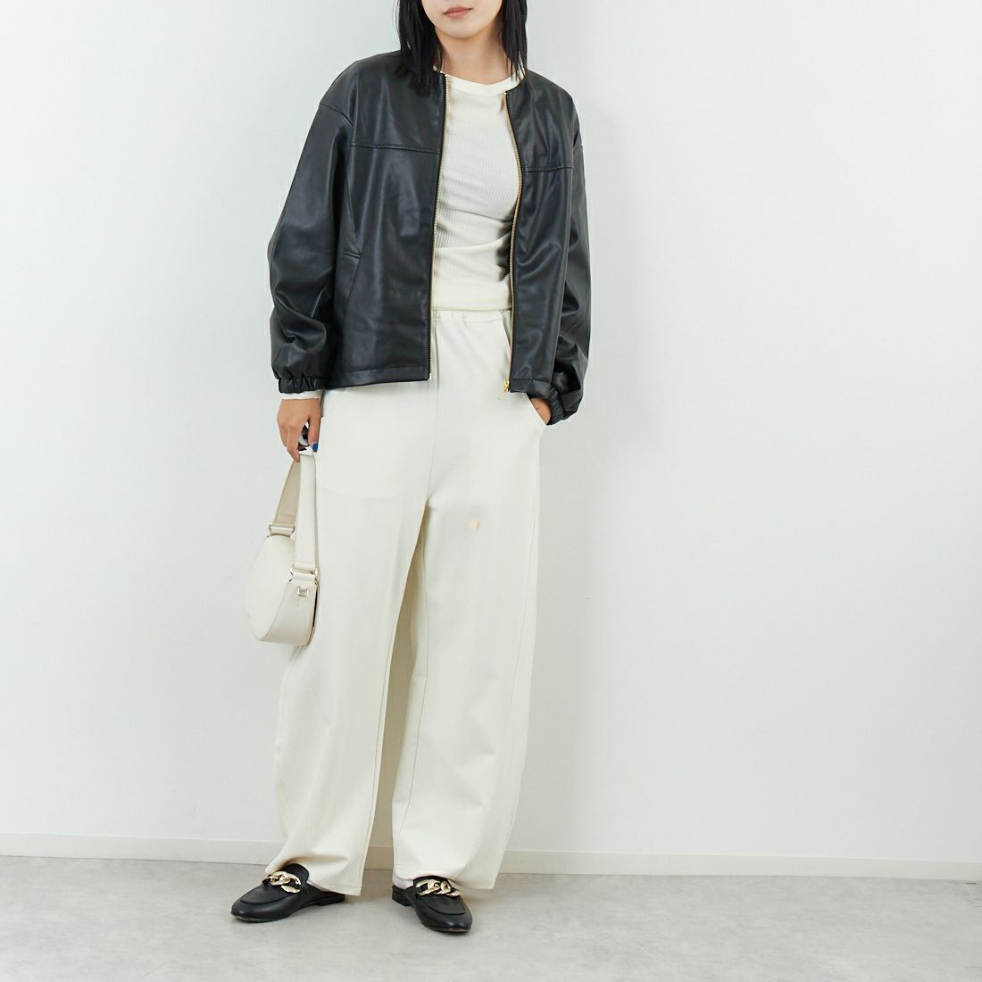 Jf Ready Made [ジェイエフレディメイド] フェイクレザージャケット [8552211-01] 03 ﾌﾞﾗｯｸ &&モデル身長：167cm 着用サイズ：F&&