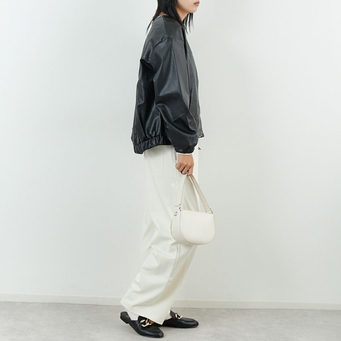 Jf Ready Made [ジェイエフレディメイド] フェイクレザージャケット [8552211-01] 03 ﾌﾞﾗｯｸ &&モデル身長：167cm 着用サイズ：F&&