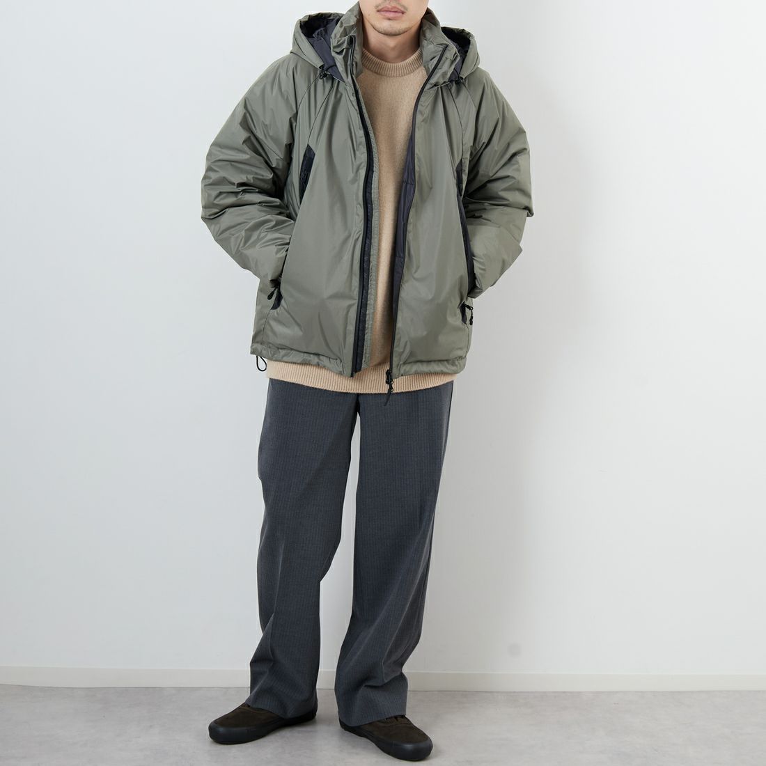 JEANSFACTORY × NANGA [ジーンズファクトリー × ナンガ] 別注 オーロラテックスダウンジャケット [JMP-254-030-JF] O.D GREEN &&モデル身長：168cm 着用サイズ：L&&