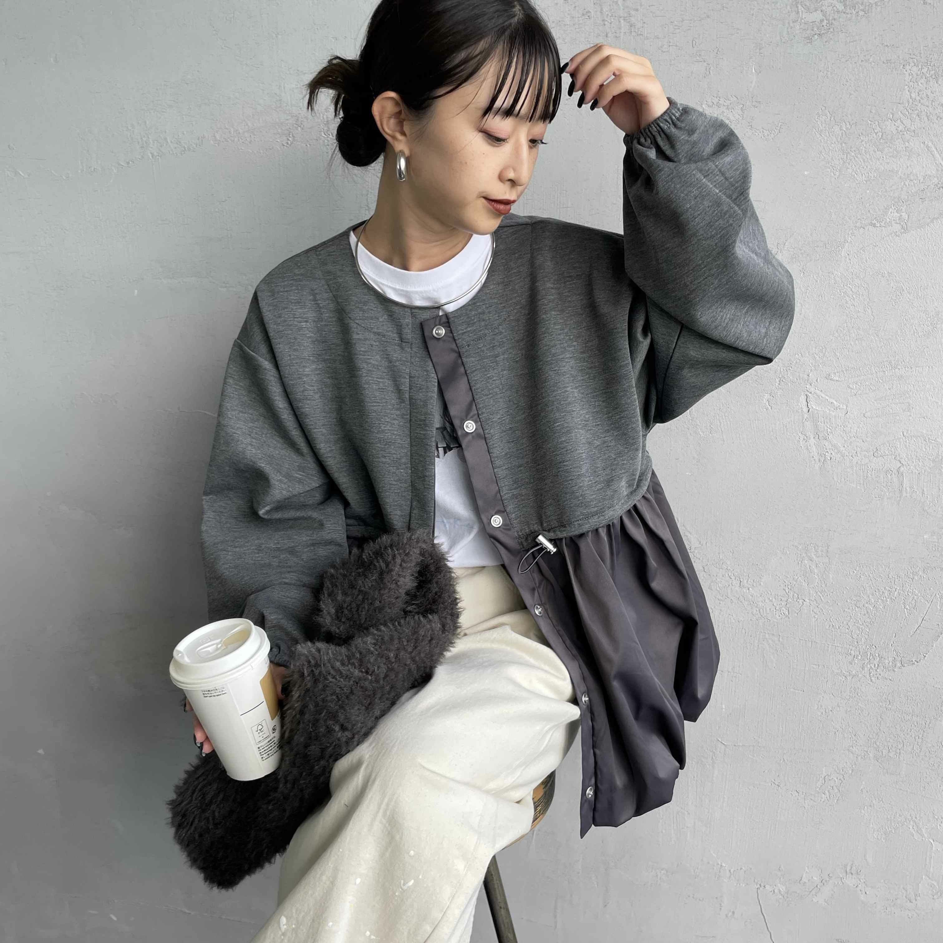 08 CHARCOA&&モデル身長：150cm 着用サイズ：F&&