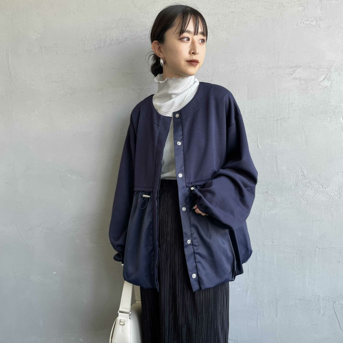 nenom [ネノム] 裾バルーン ドッキングブルゾン [NE25132018] 16 NAVY &&モデル身長：150cm 着用サイズ：F&&