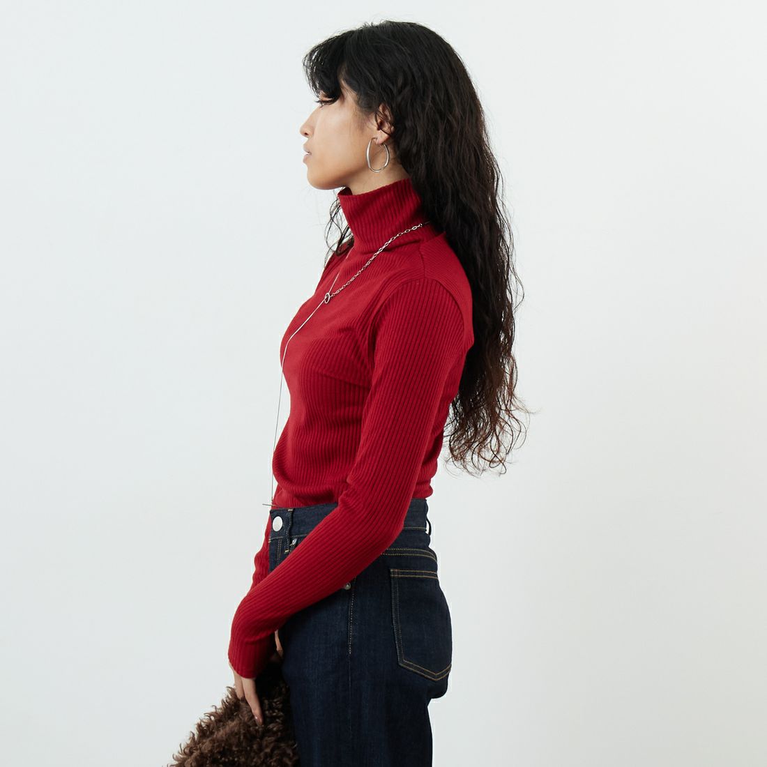 Jeans Factory Clothes [ジーンズファクトリークローズ] ウォームリブタートルネックTシャツ [JFW-C026] RED &&モデル身長：162cm 着用サイズ：36&&