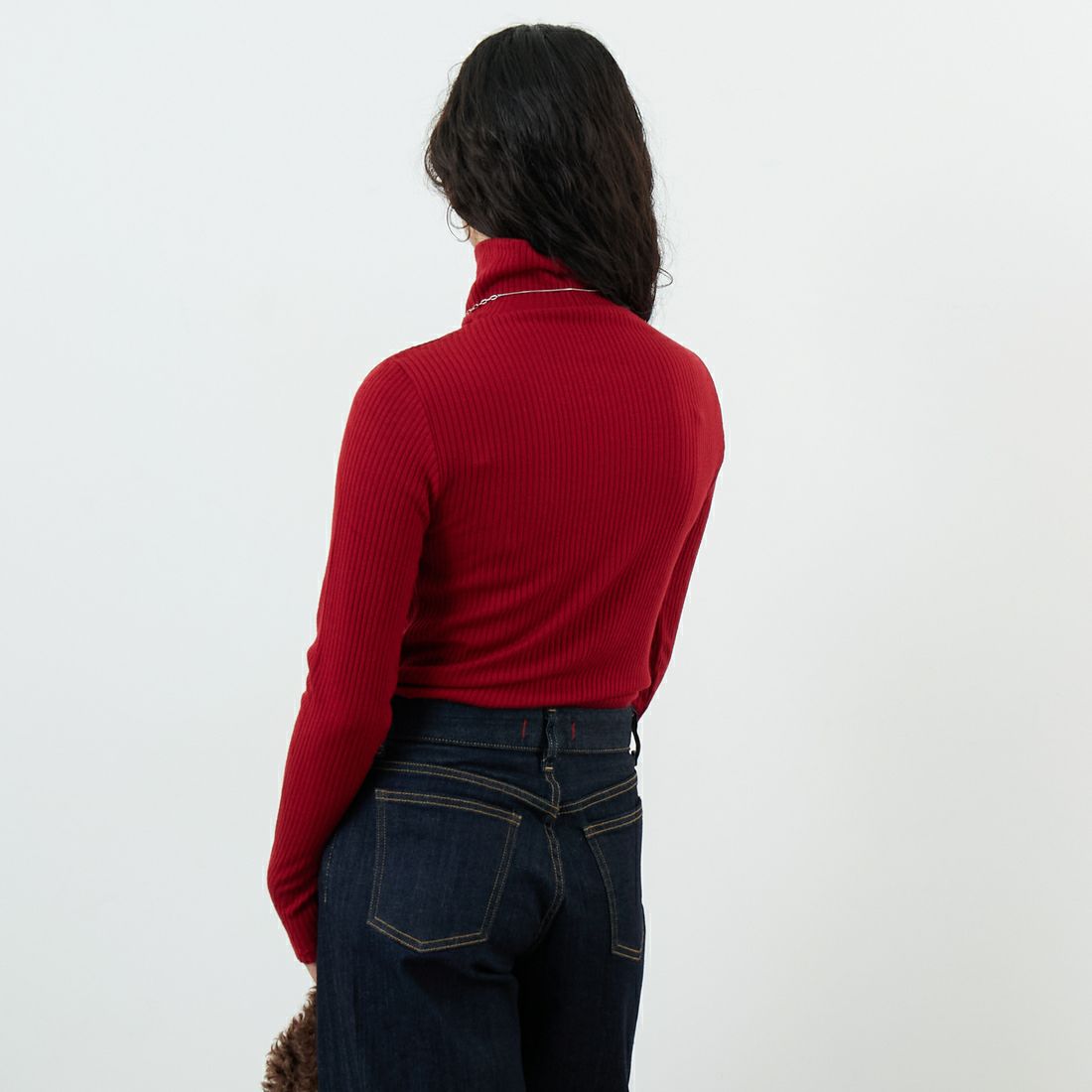 Jeans Factory Clothes [ジーンズファクトリークローズ] ウォームリブタートルネックTシャツ [JFW-C026] RED &&モデル身長：161cm 着用サイズ：36&&