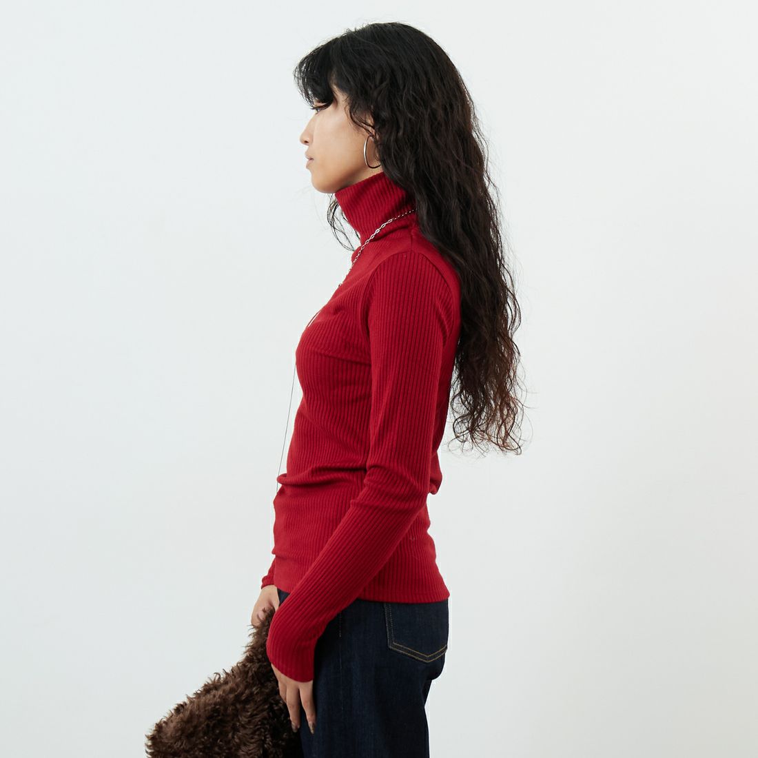 Jeans Factory Clothes [ジーンズファクトリークローズ] ウォームリブタートルネックTシャツ [JFW-C026] RED &&モデル身長：161cm 着用サイズ：36&&