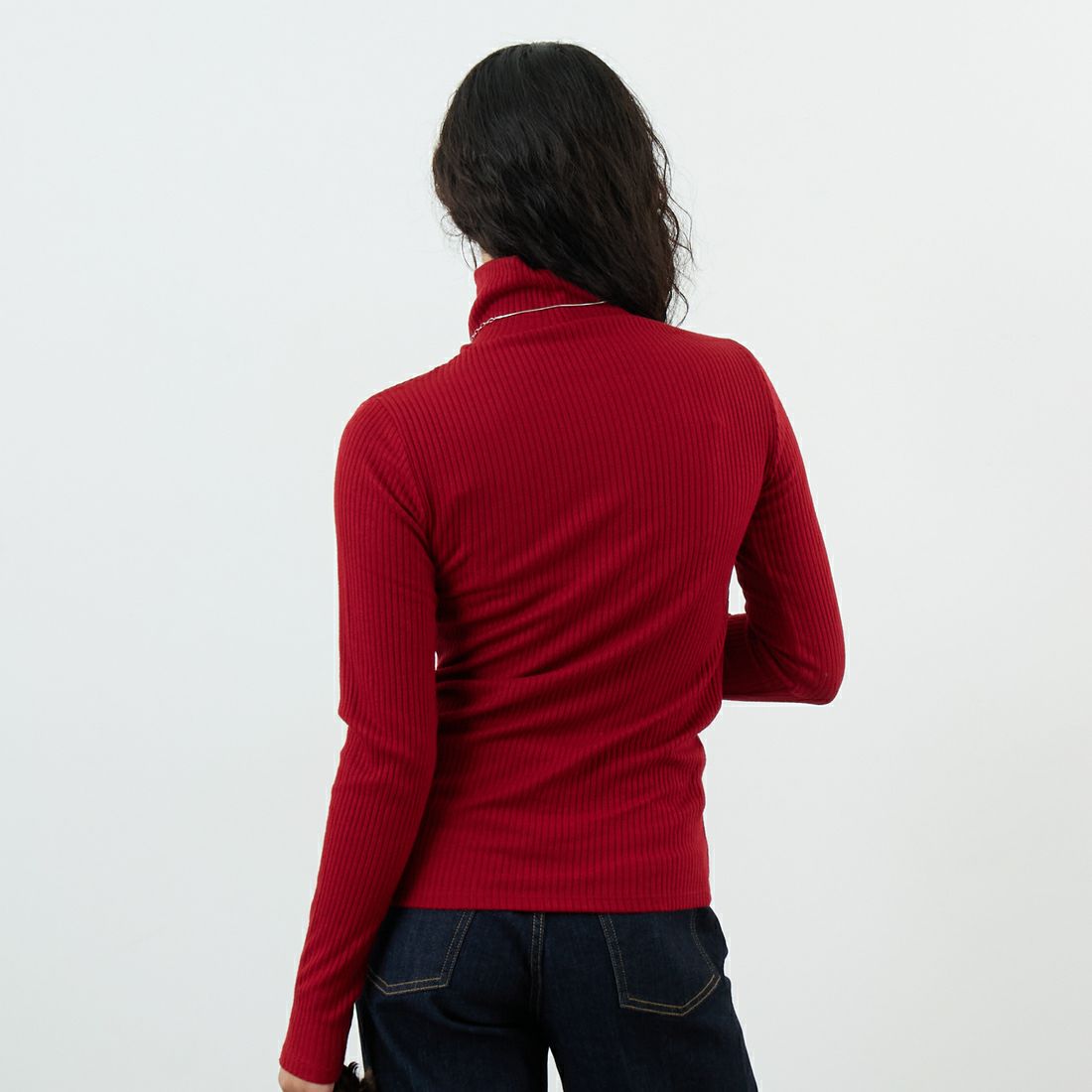 Jeans Factory Clothes [ジーンズファクトリークローズ] ウォームリブタートルネックTシャツ [JFW-C026] RED &&モデル身長：162cm 着用サイズ：36&&