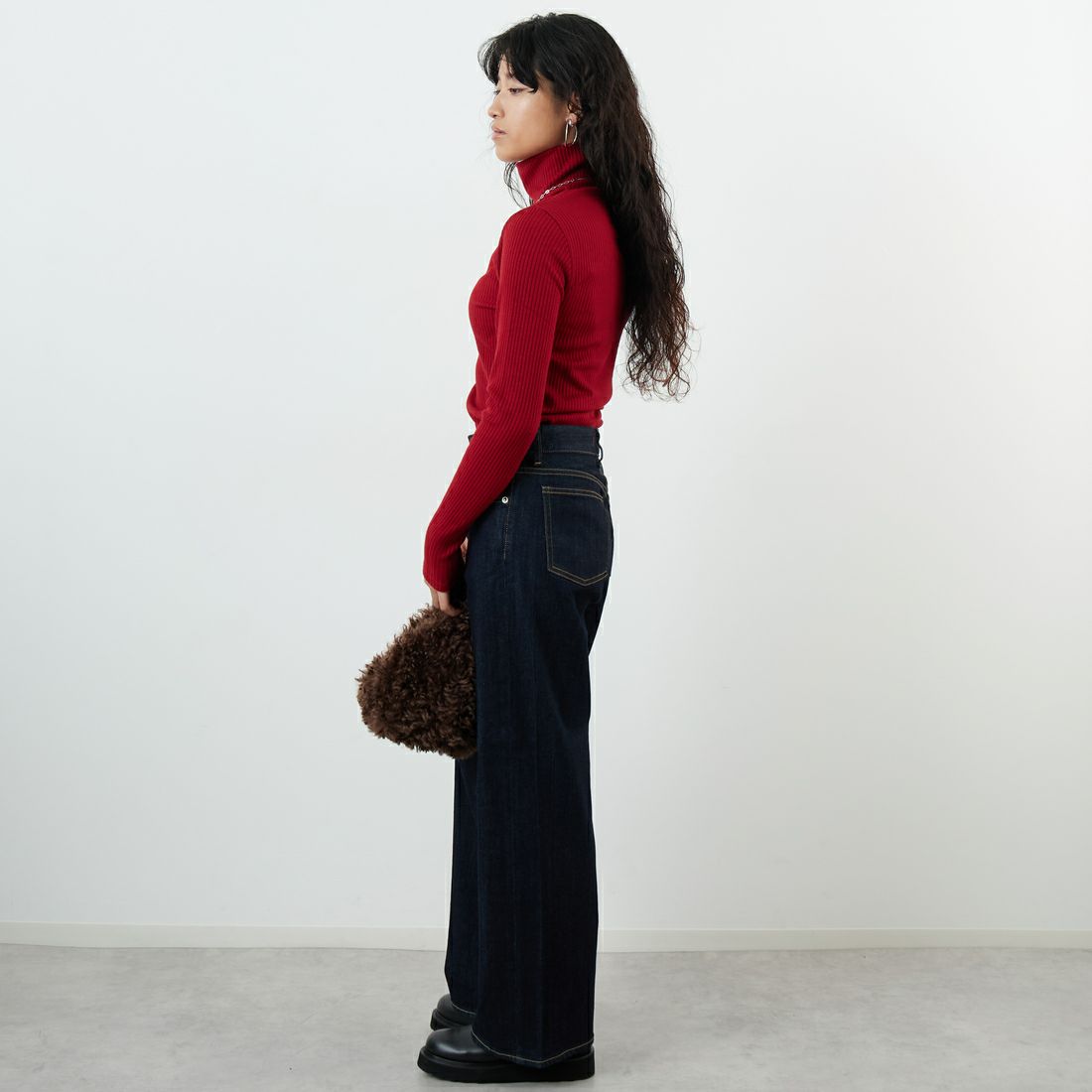 Jeans Factory Clothes [ジーンズファクトリークローズ] ウォームリブタートルネックTシャツ [JFW-C026] RED &&モデル身長：161cm 着用サイズ：36&&