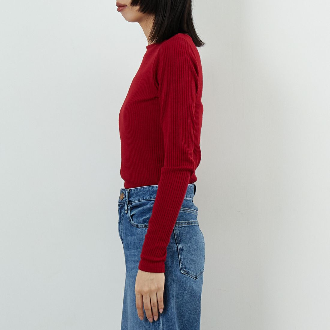 Jeans Factory Clothes [ジーンズファクトリークローズ] ウォームリブボートネックTシャツ [JFW-C025] RED &&モデル身長：162cm 着用サイズ：36&&