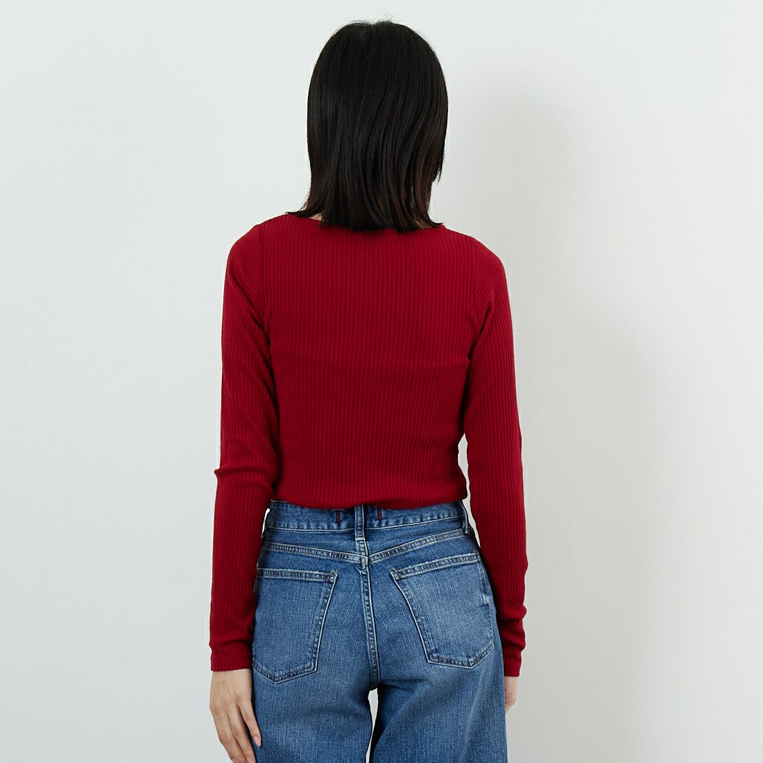 Jeans Factory Clothes [ジーンズファクトリークローズ] ウォームリブボートネックTシャツ [JFW-C025] RED &&モデル身長：162cm 着用サイズ：36&&