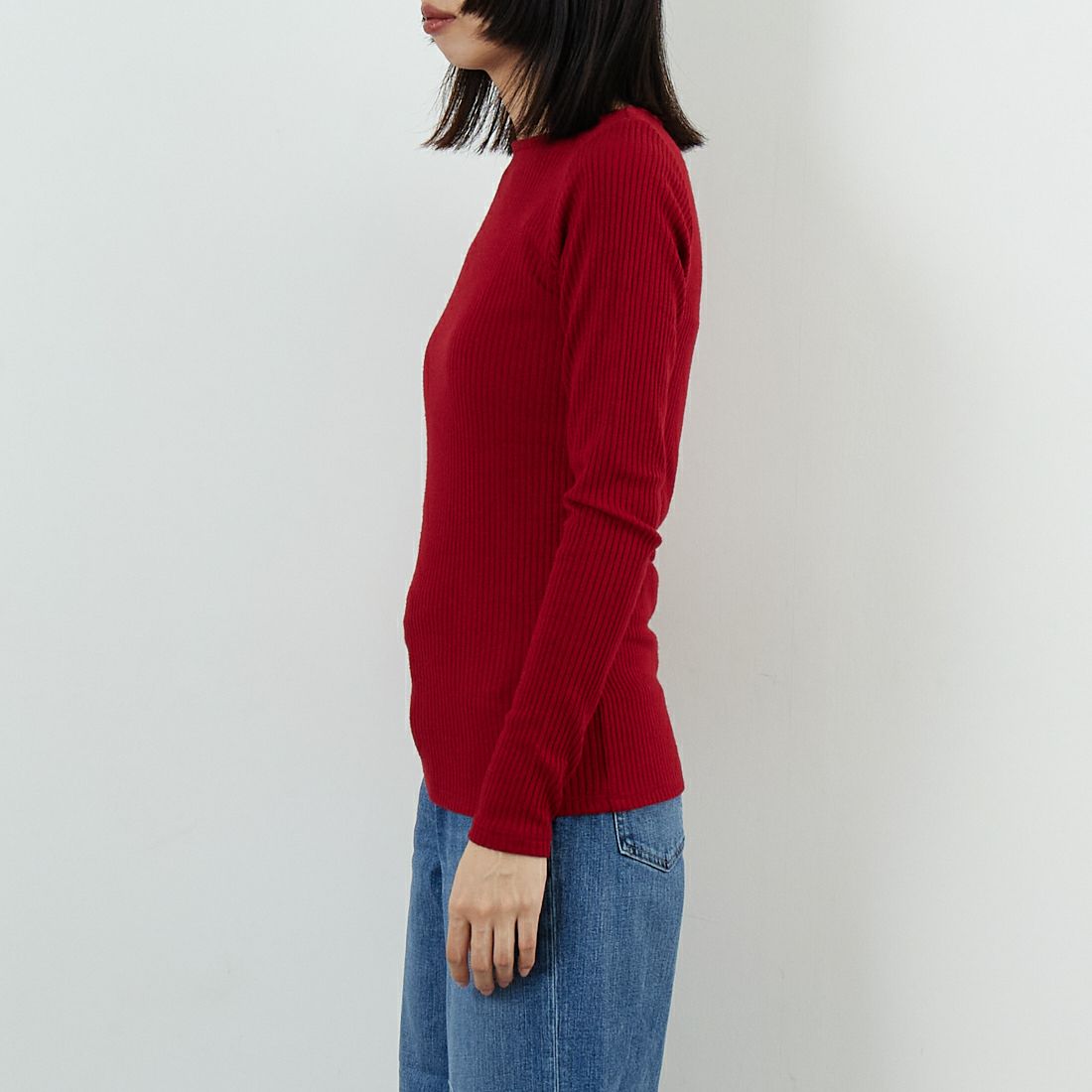 Jeans Factory Clothes [ジーンズファクトリークローズ] ウォームリブボートネックTシャツ [JFW-C025] RED &&モデル身長：162cm 着用サイズ：36&&