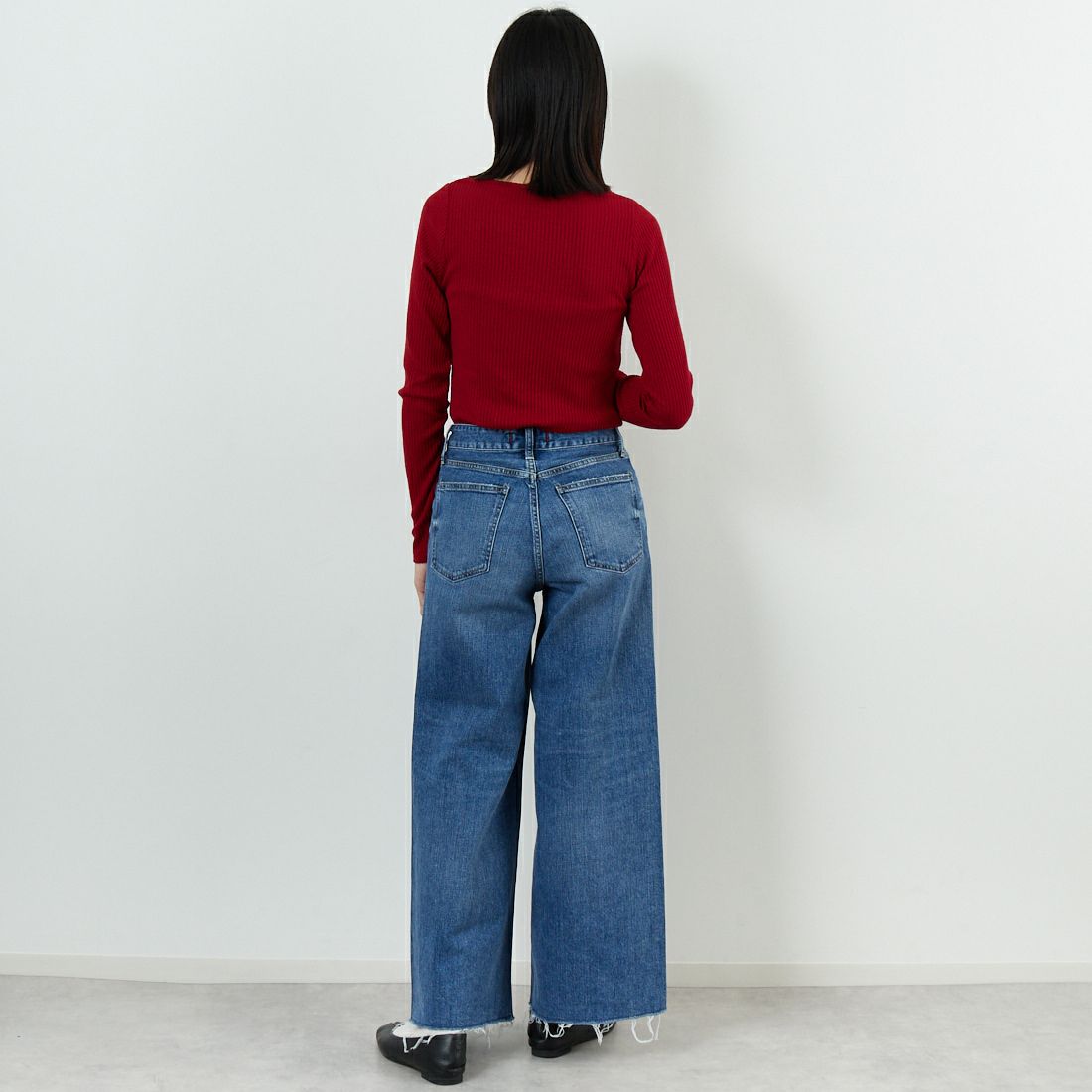 Jeans Factory Clothes [ジーンズファクトリークローズ] ウォームリブボートネックTシャツ [JFW-C025] RED &&モデル身長：162cm 着用サイズ：36&&