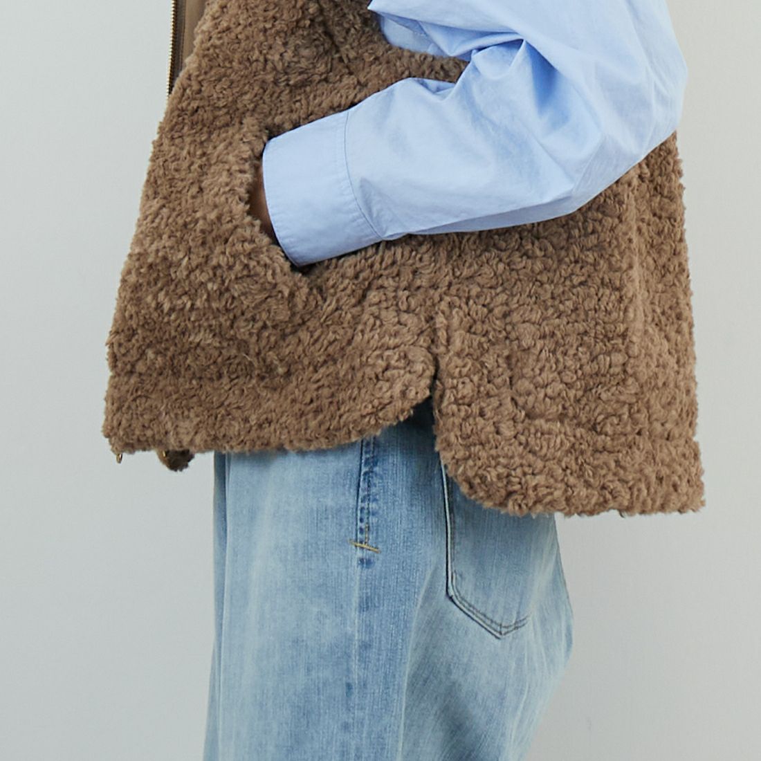 Jeans Factory Clothes [ジーンズファクトリークローズ] プードルボアハイネックベスト [VP-2263] ｸﾞﾚｰｼﾞｭ &&モデル身長：162cm 着用サイズ：F&&