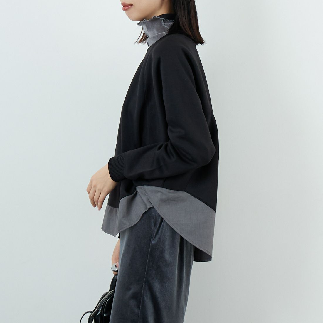 Jf Ready Made [ジェイエフレディメイド] ボンディングラグラン切替プルオーバー [3225704] ﾌﾞﾗｯｸ &&モデル身長：162cm 着用サイズ：F&&