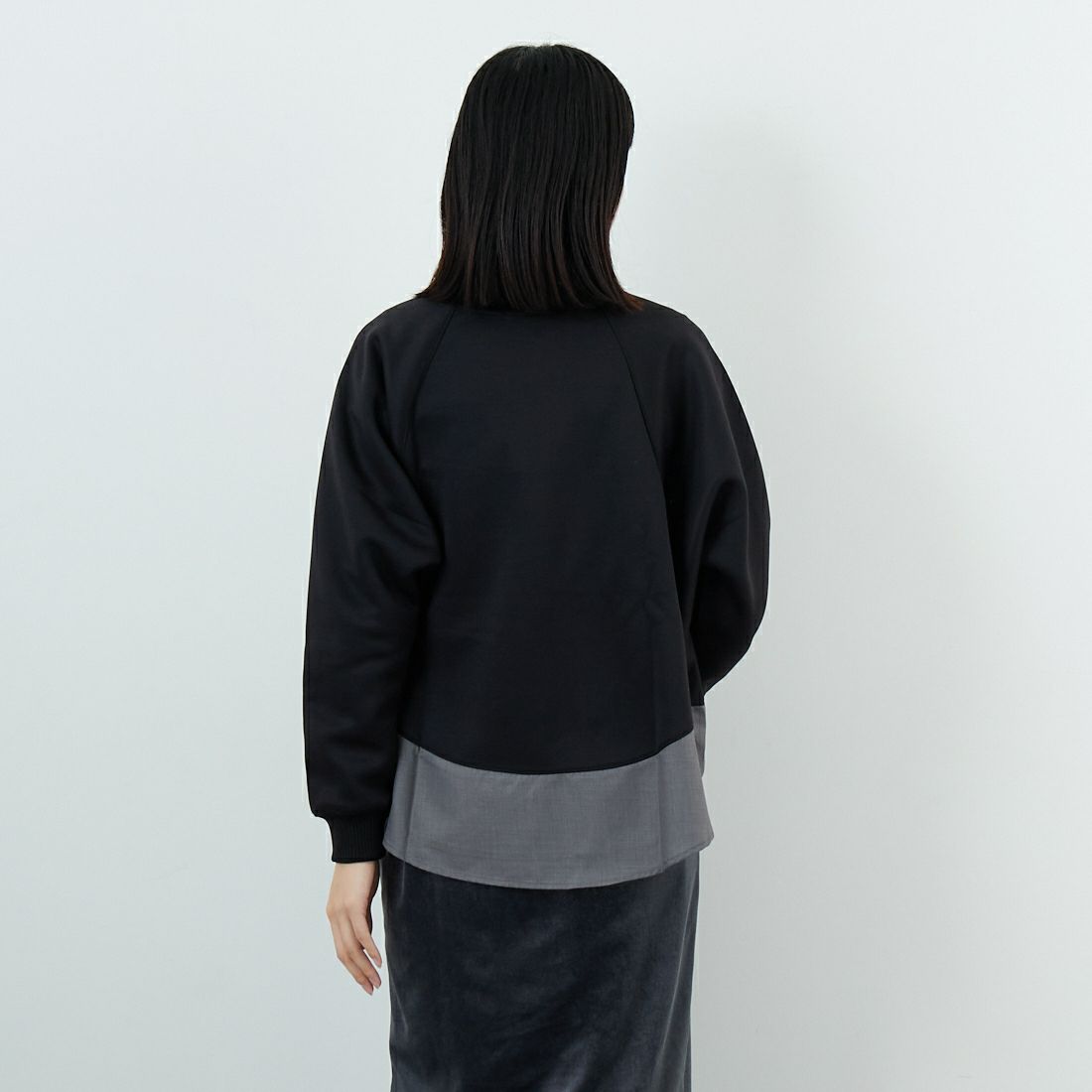 Jf Ready Made [ジェイエフレディメイド] ボンディングラグラン切替プルオーバー [3225704] ﾌﾞﾗｯｸ &&モデル身長：162cm 着用サイズ：F&&