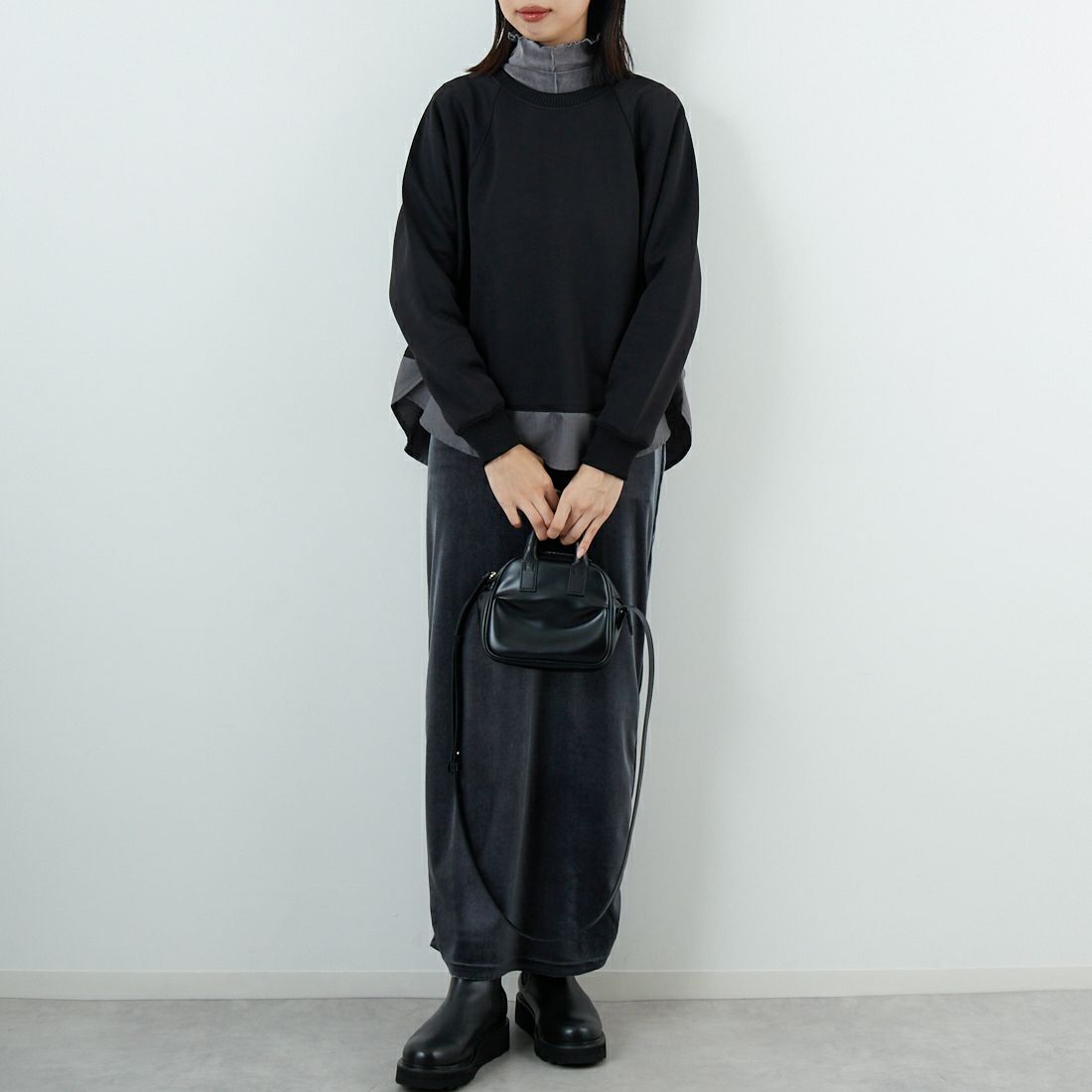 Jf Ready Made [ジェイエフレディメイド] ボンディングラグラン切替プルオーバー [3225704] ﾌﾞﾗｯｸ &&モデル身長：162cm 着用サイズ：F&&