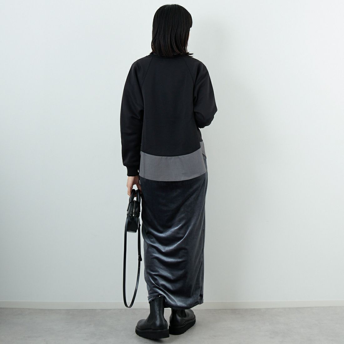 Jf Ready Made [ジェイエフレディメイド] ボンディングラグラン切替プルオーバー [3225704] ﾌﾞﾗｯｸ &&モデル身長：162cm 着用サイズ：F&&