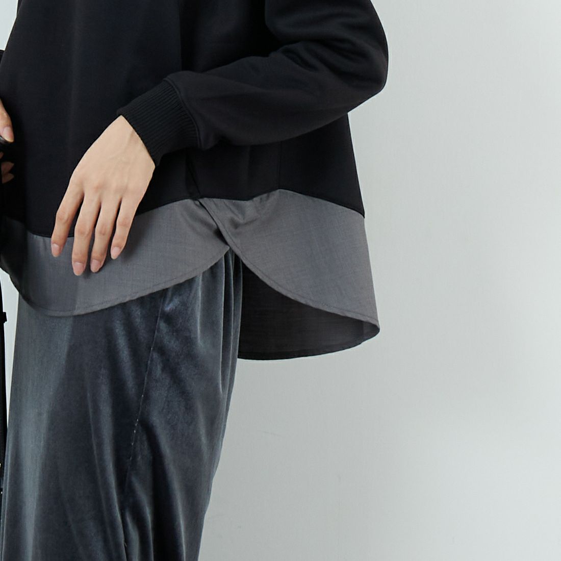 Jf Ready Made [ジェイエフレディメイド] ボンディングラグラン切替プルオーバー [3225704] ﾌﾞﾗｯｸ &&モデル身長：162cm 着用サイズ：F&&