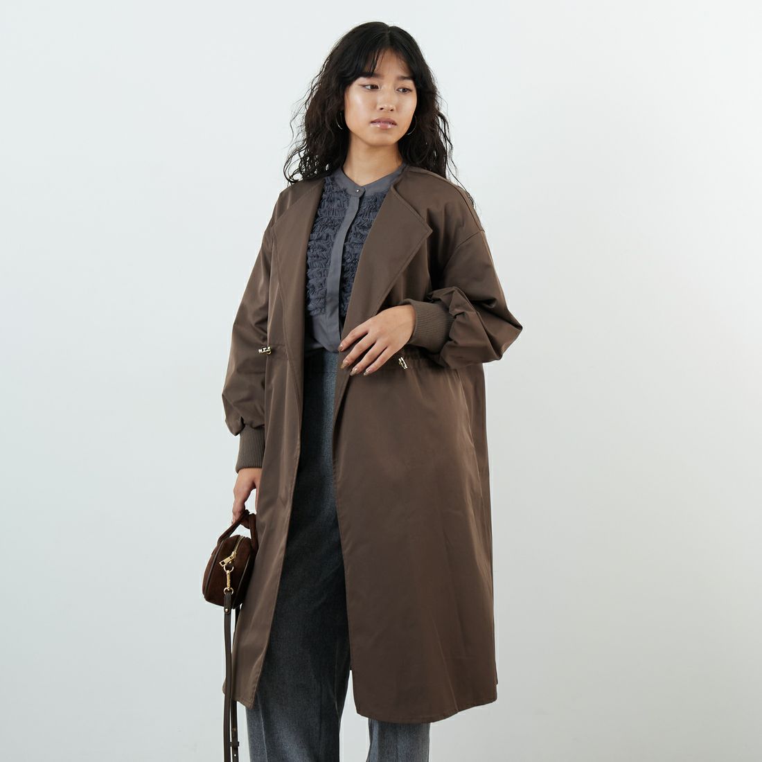 グレージュロングコートサイズ44 ユニクロ公式 | オーバーサイズステンカラーコート