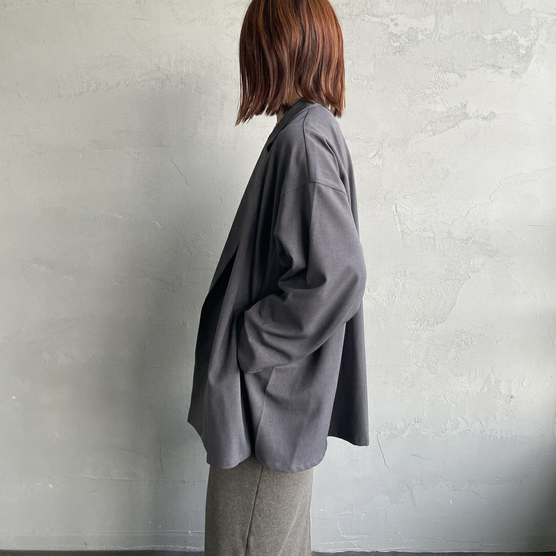 mizuiro ind [ミズイロインド] テーラードシャツジャケット [3-230103] 91 GRAY &&モデル身長：158cm 着用サイズ：F&&