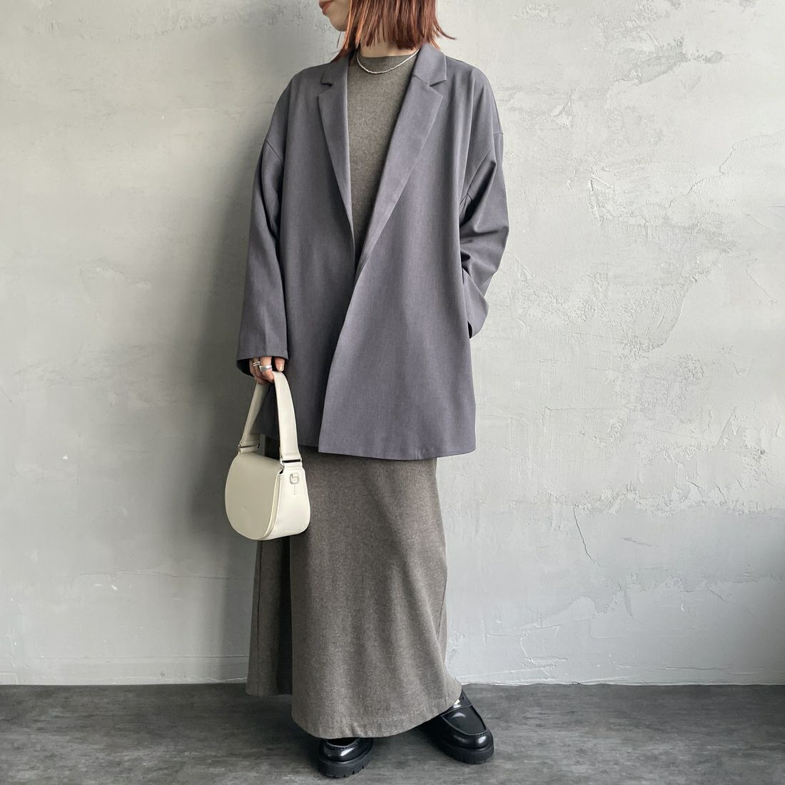 mizuiro ind [ミズイロインド] テーラードシャツジャケット [3-230103] 91 GRAY &&モデル身長：158cm 着用サイズ：F&&