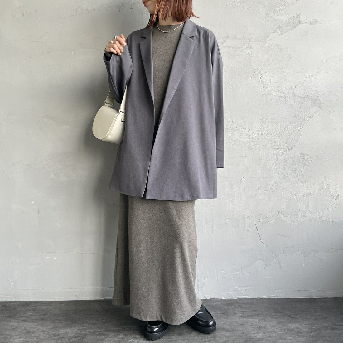 mizuiro ind [ミズイロインド] テーラードシャツジャケット [3-230103] 91 GRAY &&モデル身長：158cm 着用サイズ：F&&