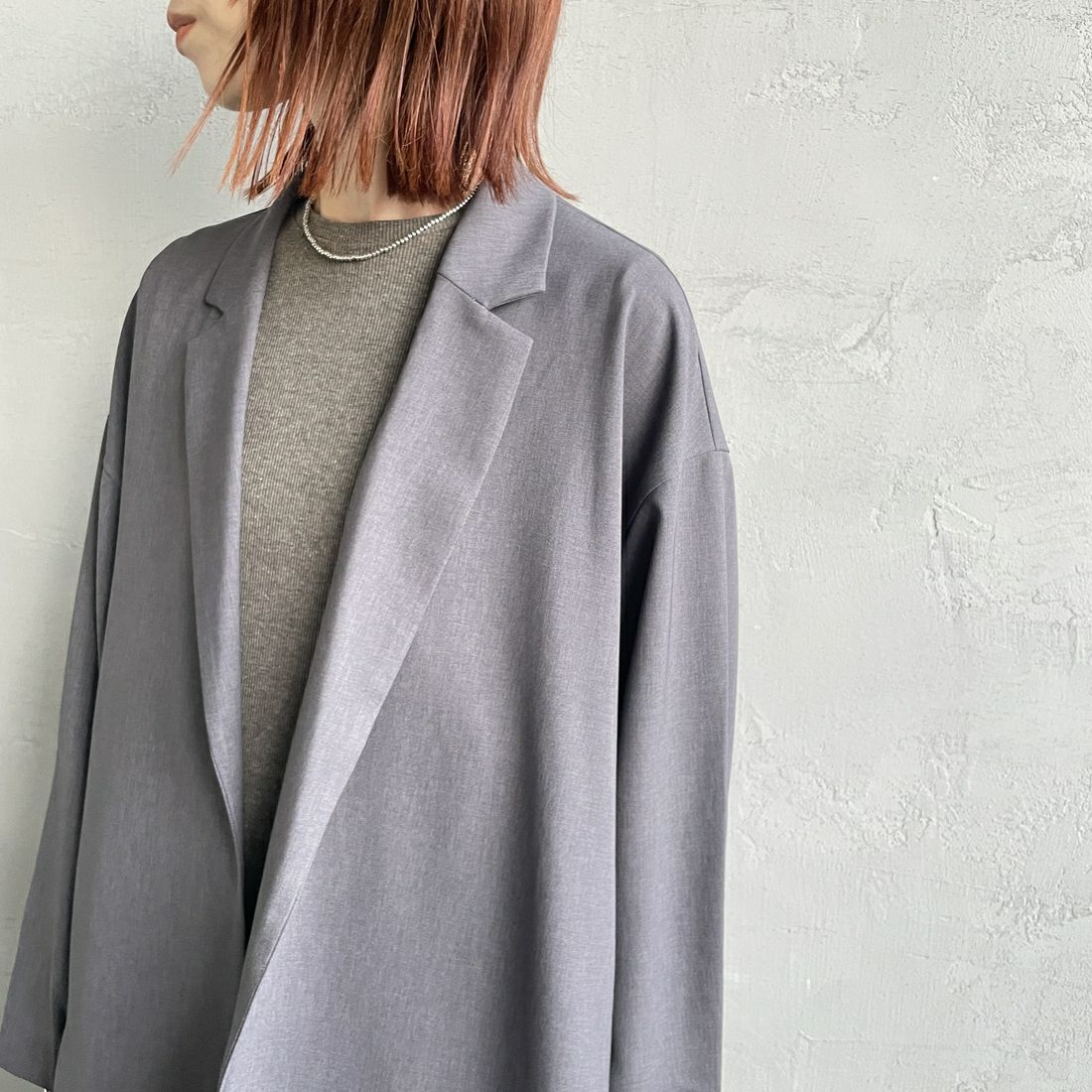 mizuiro ind [ミズイロインド] テーラードシャツジャケット [3-230103] 91 GRAY &&モデル身長：158cm 着用サイズ：F&&