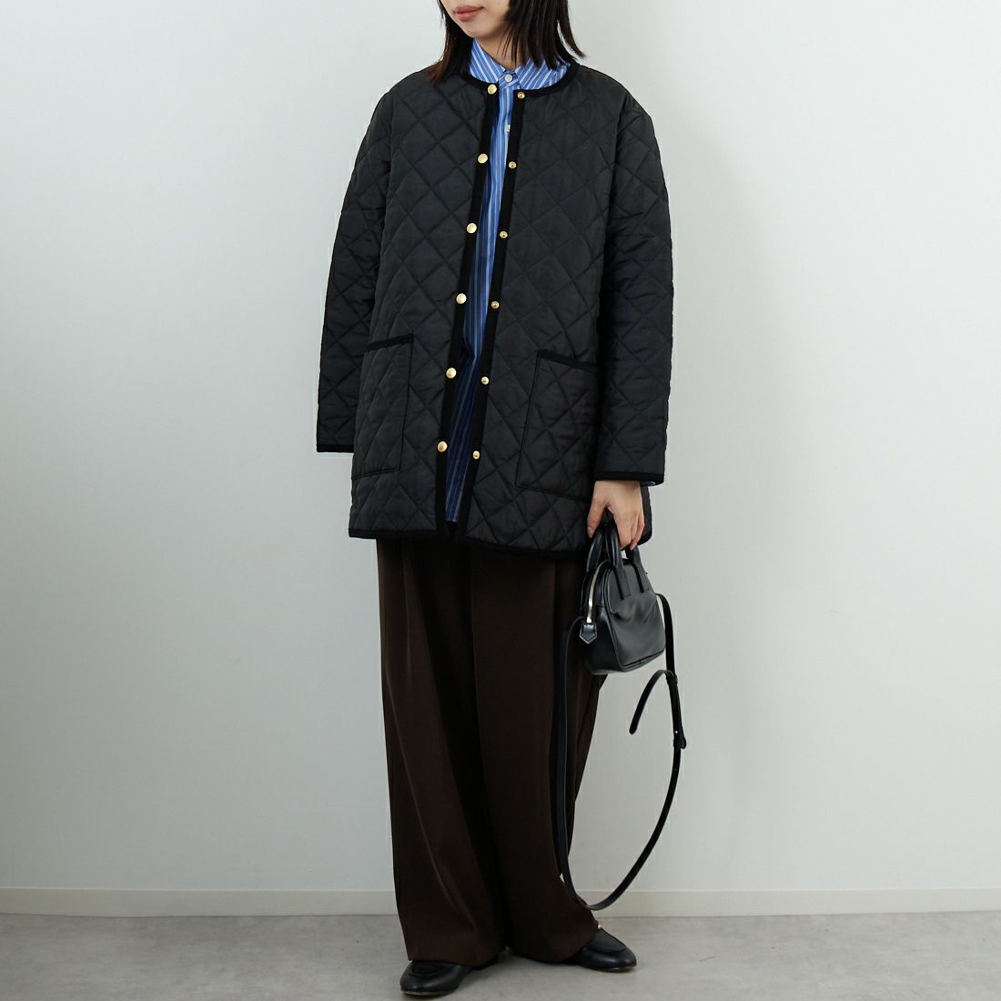 Traditional Weatherwear [トラディショナル ウェザーウェア] アークリー Aライン ミドル [L252APQCO0485AA] AA01 BK/BK &&モデル身長：162cm 着用サイズ：34&&