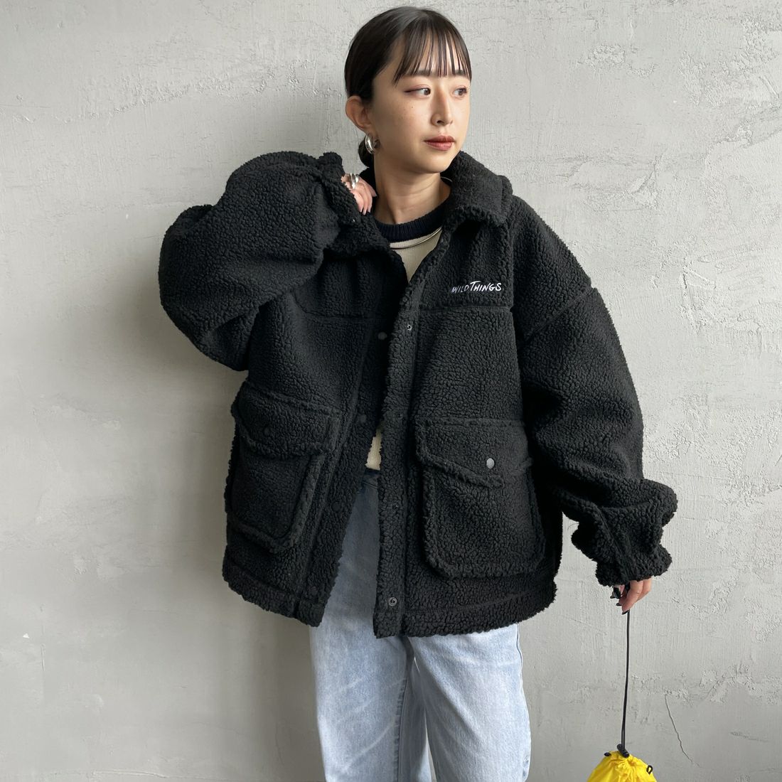 WILD THINGS [ワイルドシングス] ボアG-1ジャケット [WTL25113IS] BLACK &&モデル身長：150cm 着用サイズ：M&&