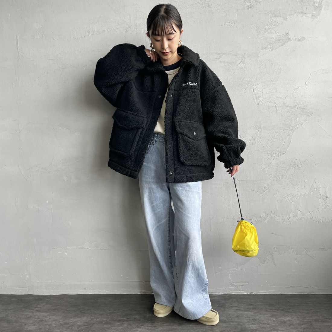 WILD THINGS [ワイルドシングス] ボアG-1ジャケット [WTL25113IS] BLACK &&モデル身長：150cm 着用サイズ：M&&