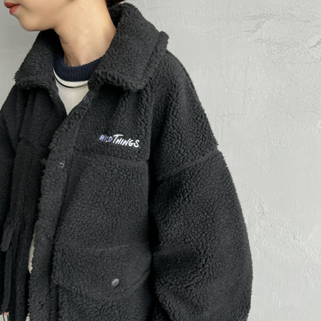 WILD THINGS [ワイルドシングス] ボアG-1ジャケット [WTL25113IS] BLACK &&モデル身長：150cm 着用サイズ：M&&