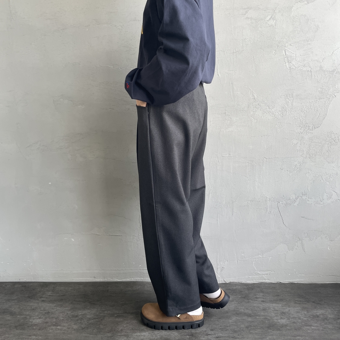 DANTON [ダントン] タックパンツ [DT-E0274FLP] DK.GRN GRY &&モデル身長：160cm 着用サイズ：36&&