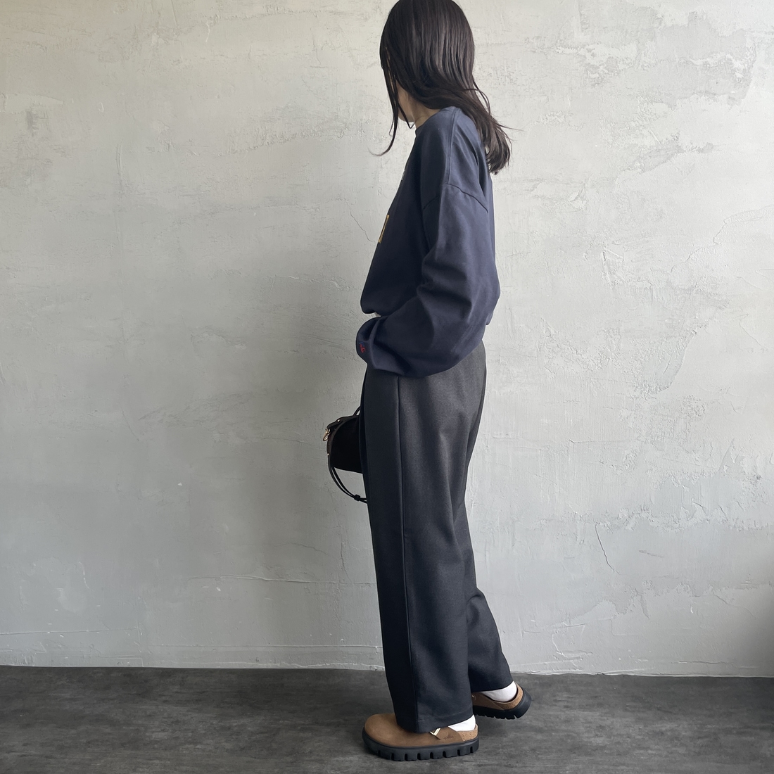 DANTON [ダントン] タックパンツ [DT-E0274FLP] DK.GRN GRY &&モデル身長：160cm 着用サイズ：36&&