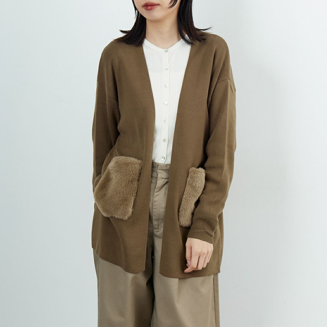 エムドット　em. ポケットファーカーディガン＊新品未使用 Jf Ready Made [ジェイエフレディメイド] ファーポケット総針