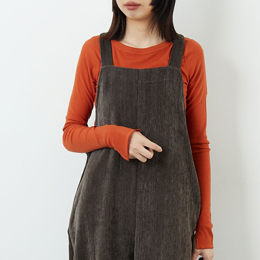 CLOCHE [クロシェ] ヘリンボーン2WAYサロペット [55286559] ﾁｬｺｰﾙ &&モデル身長：162cm 着用サイズ：2&&