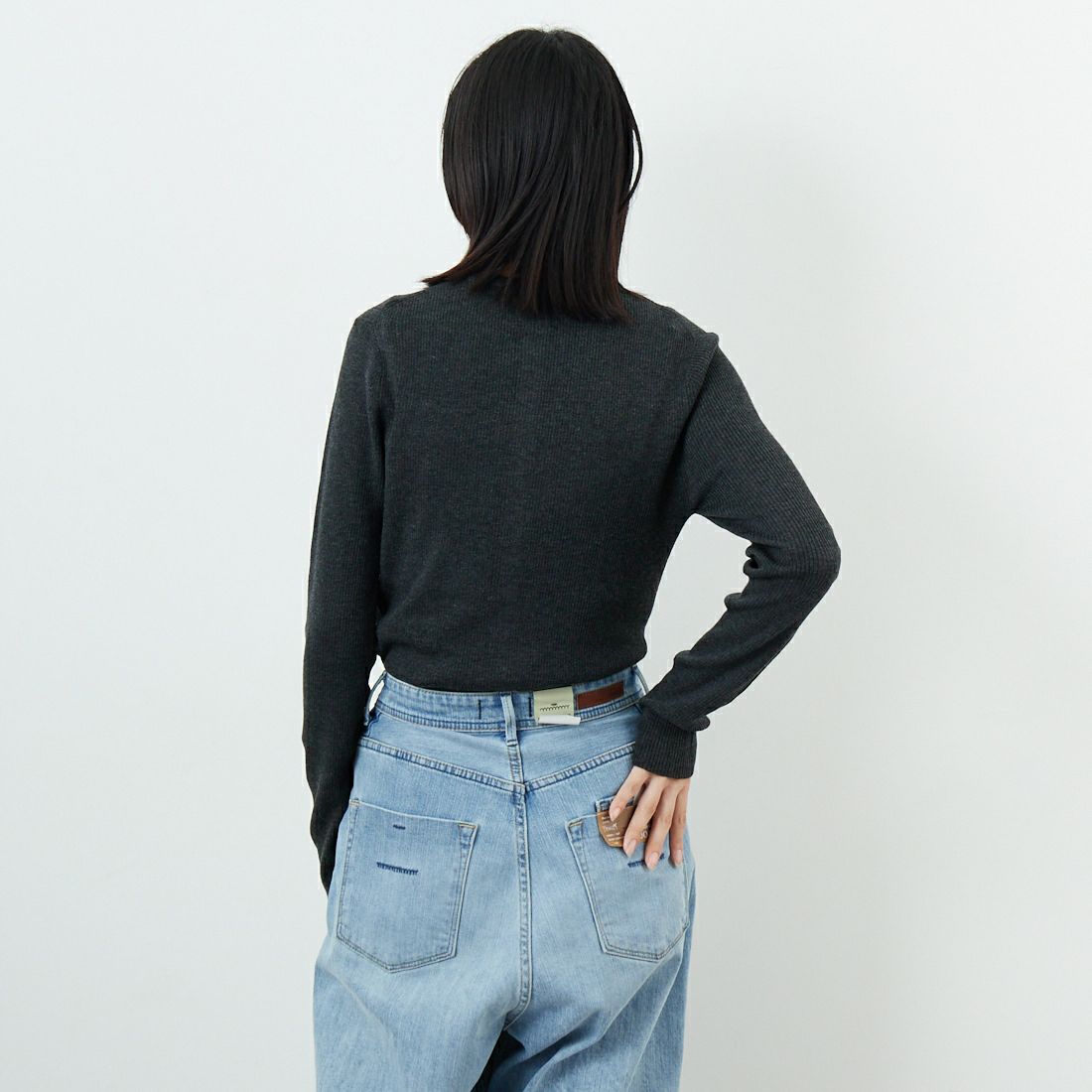 USINE [ユジーヌ] リブニットカーディガン [11256842] ﾁｬｺｰﾙ &&モデル身長：162cm 着用サイズ：36&&