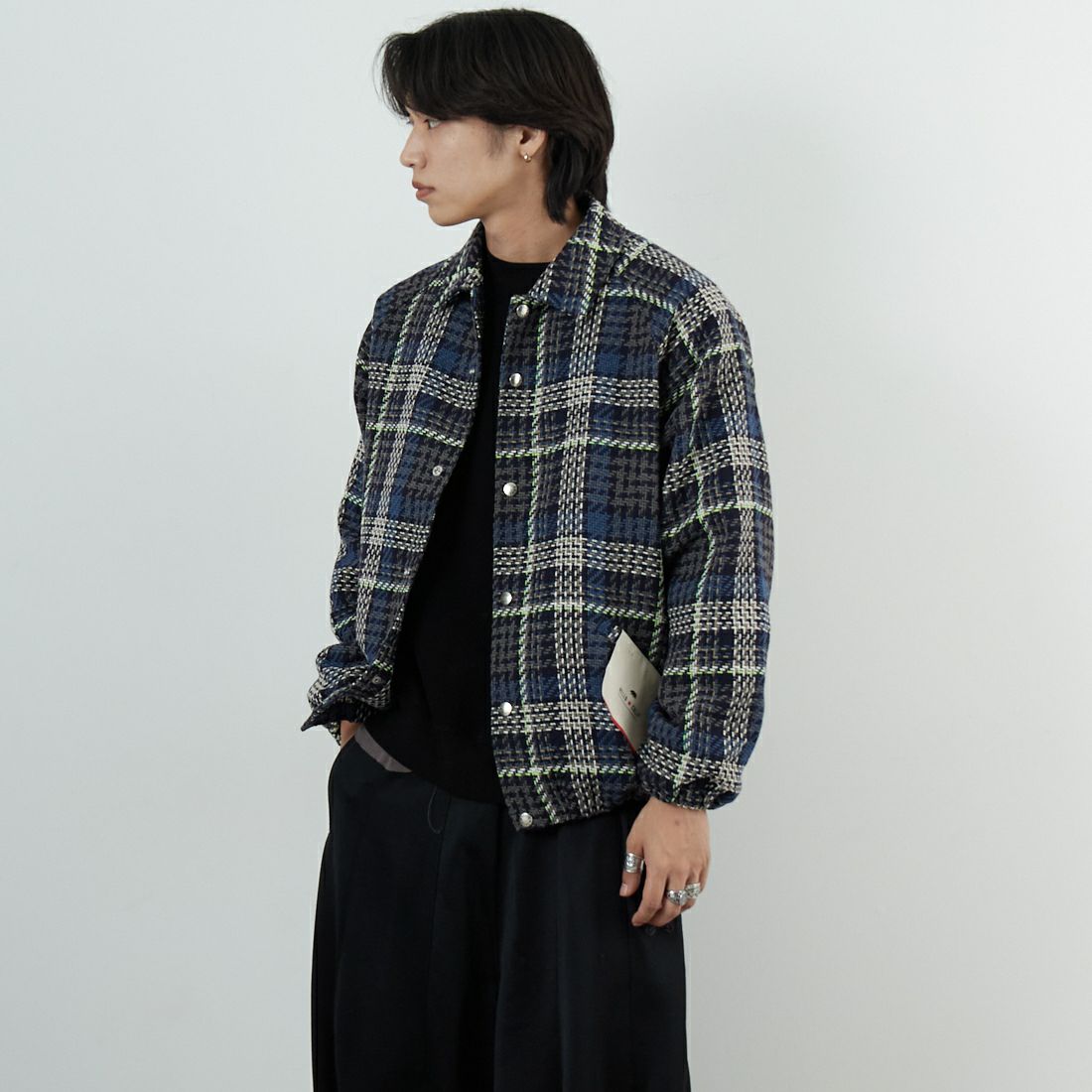 HELLO CALIF [ハローカリフ] ツイストツイルチェックコーチジャケット [HC-254-074] 820 BLUE &&モデル身長：179cm 着用サイズ：M&&