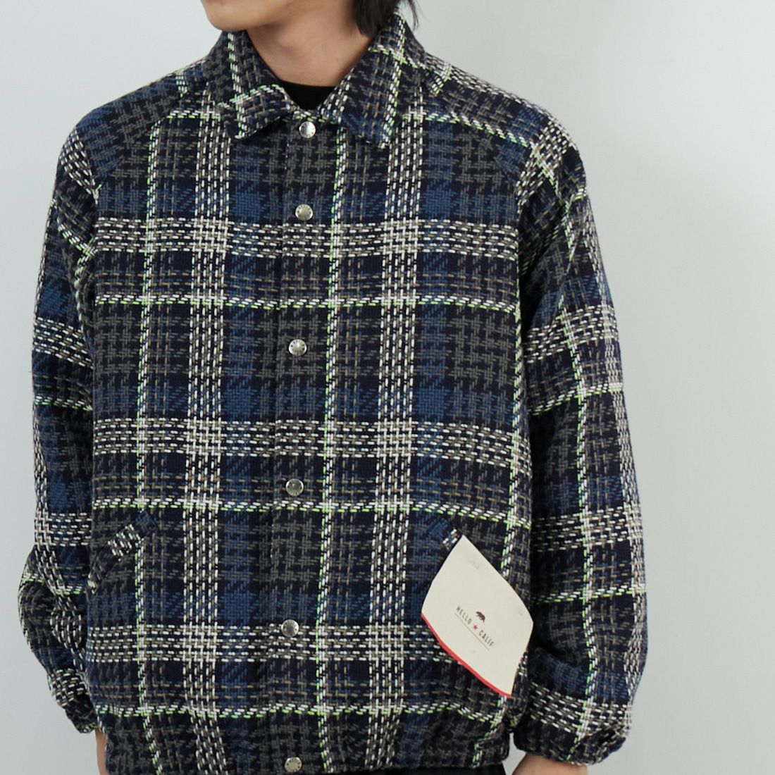 HELLO CALIF [ハローカリフ] ツイストツイルチェックコーチジャケット [HC-254-074] 820 BLUE &&モデル身長：179cm 着用サイズ：M&&
