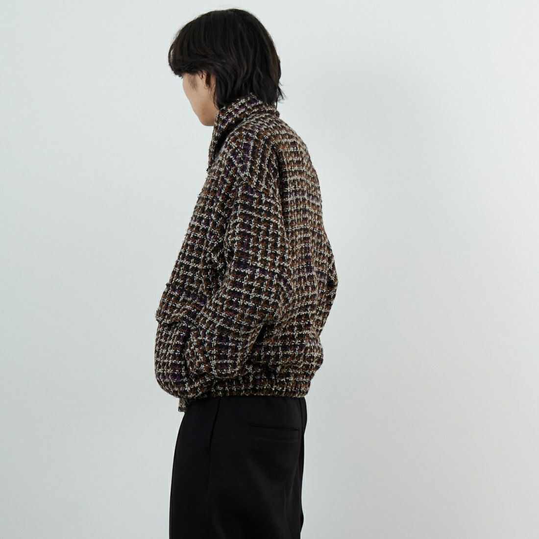 Noir Fabrik [ヌワールファブリック] ファンシーヤーンボンバージャケット [NF-254-073] 840 BEIGE &&モデル身長：179cm 着用サイズ：M&&