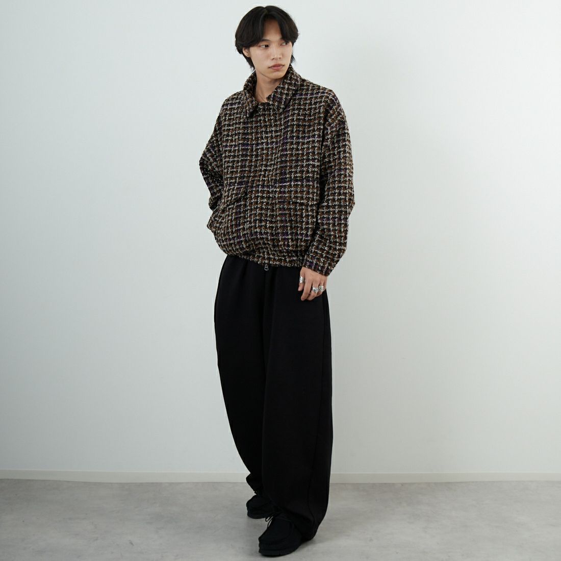 Noir Fabrik [ヌワールファブリック] ファンシーヤーンボンバージャケット [NF-254-073] 840 BEIGE &&モデル身長：179cm 着用サイズ：M&&