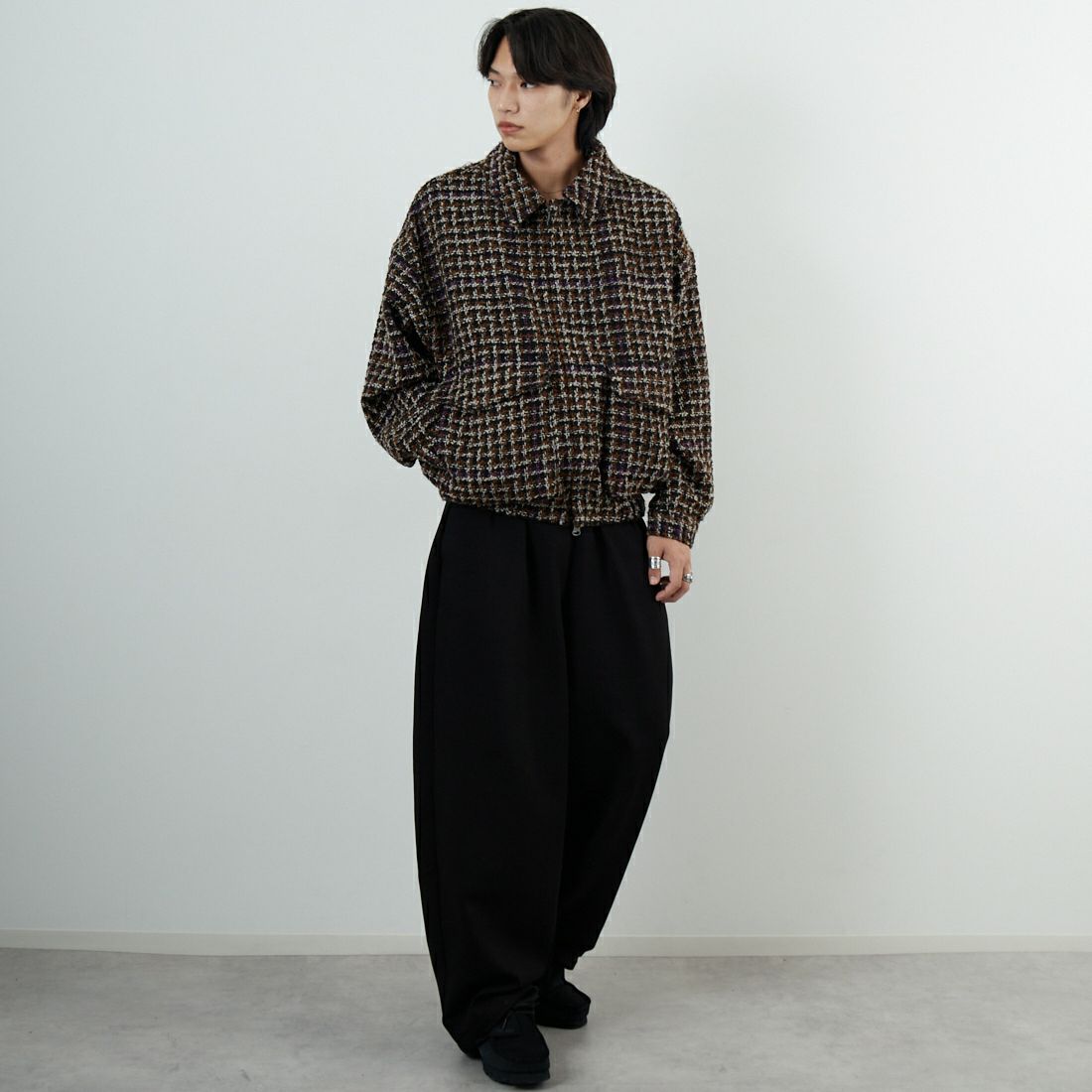 Noir Fabrik [ヌワールファブリック] ファンシーヤーンボンバージャケット [NF-254-073] 840 BEIGE &&モデル身長：179cm 着用サイズ：M&&