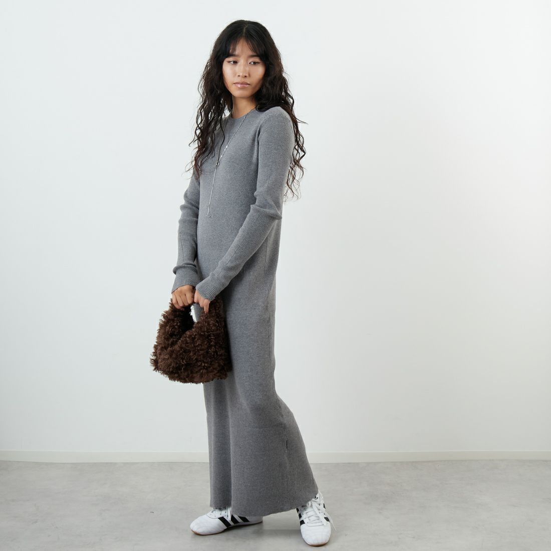 USINE [ユジーヌ] リブニットワンピース [11256853] ｸﾞﾚｰ &&モデル身長：162cm 着用サイズ：36&&