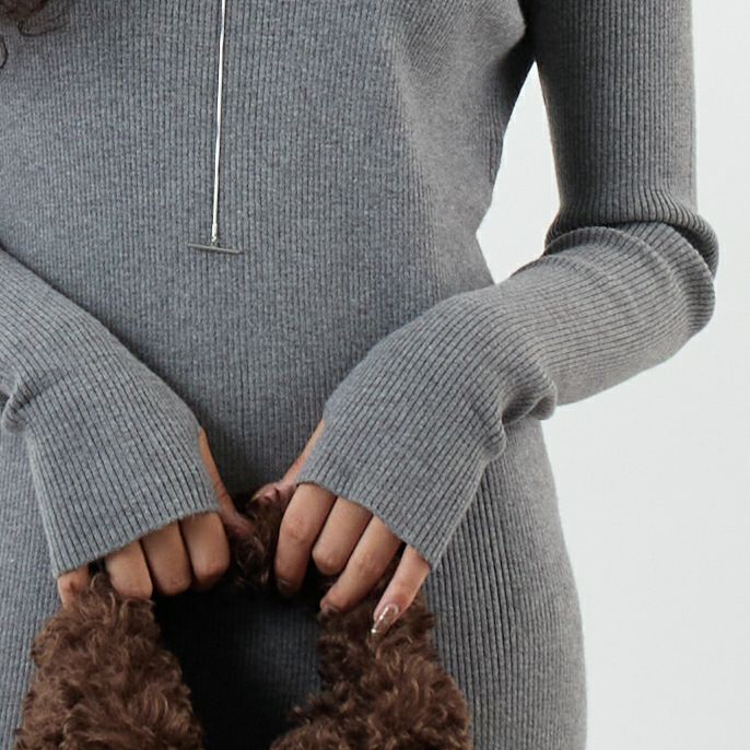 USINE [ユジーヌ] リブニットワンピース [11256853] ｸﾞﾚｰ &&モデル身長：162cm 着用サイズ：36&&