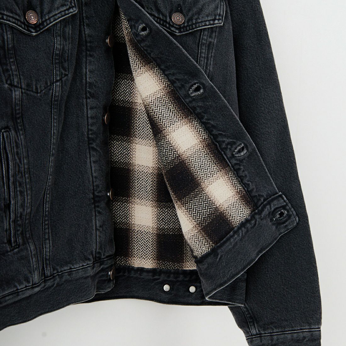 orSlow [オアスロウ] フランネルチェックライニング デニムジャケット [01-6105] D61S BLACK